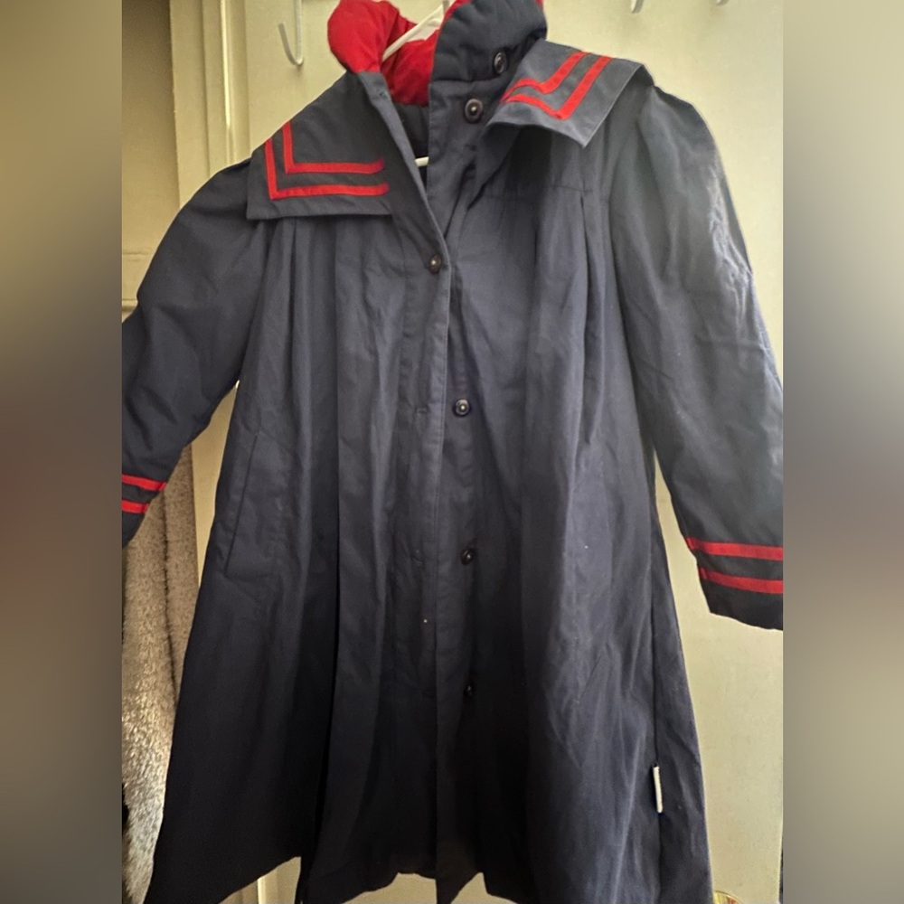 London fog Vintage Navy Coat with Red Accents